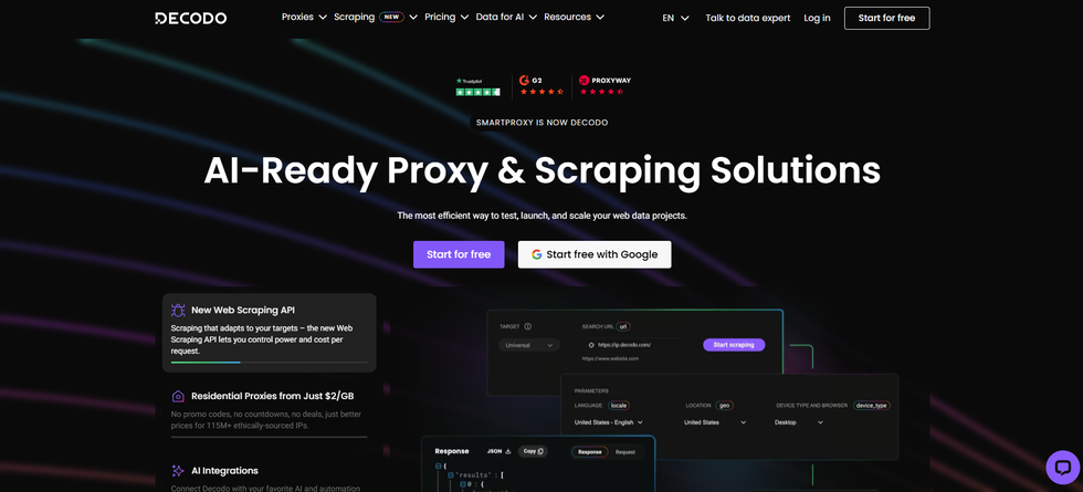 dedicated proxy - decodo homepage