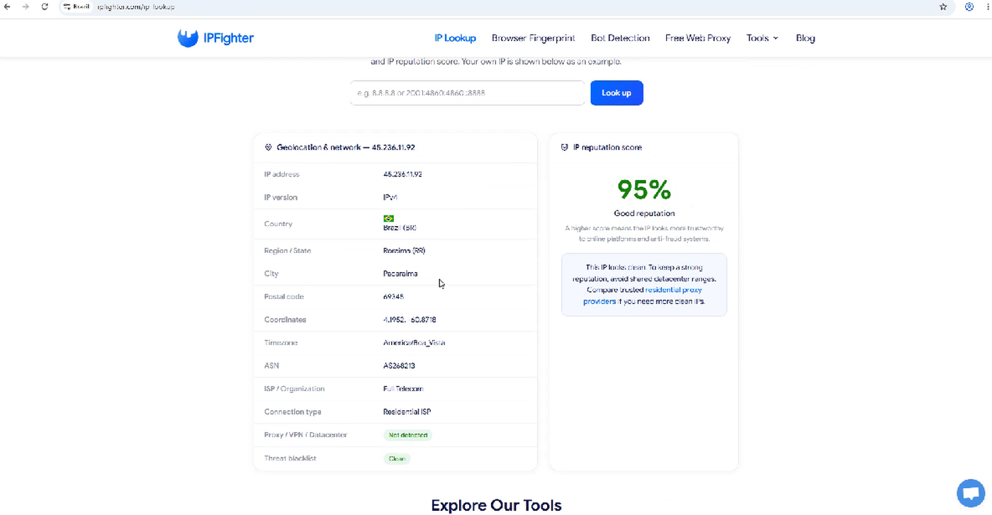 geonix review - ip lookup results