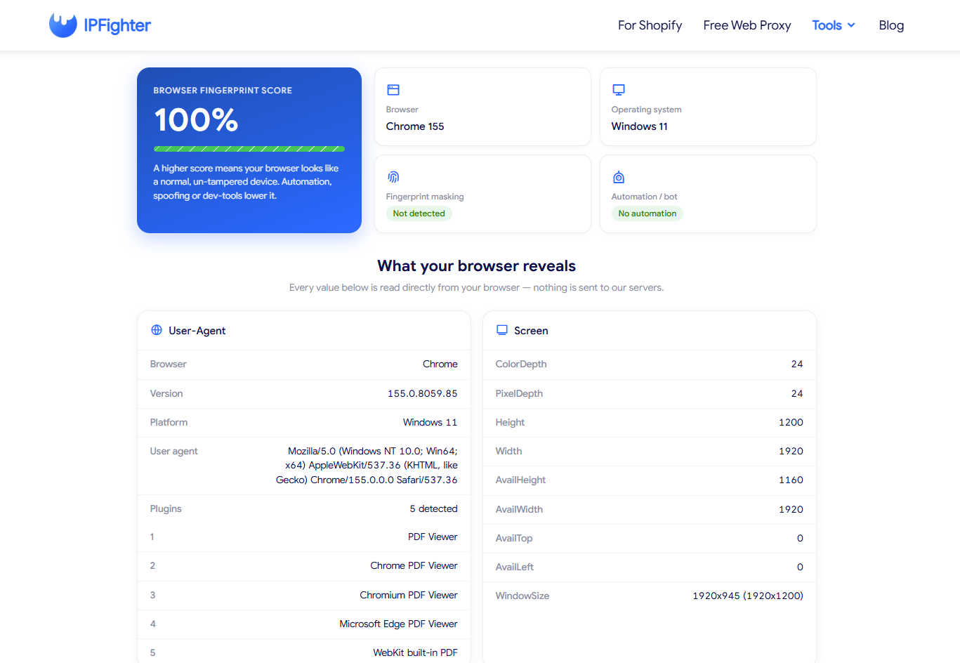 before we continue press - check your browser fingerprint