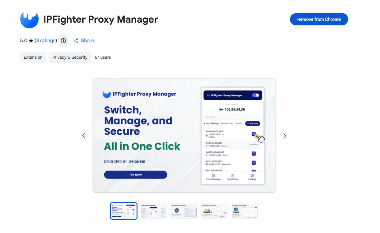 byteful review - IPFighter Proxy Manager extension on Chrome