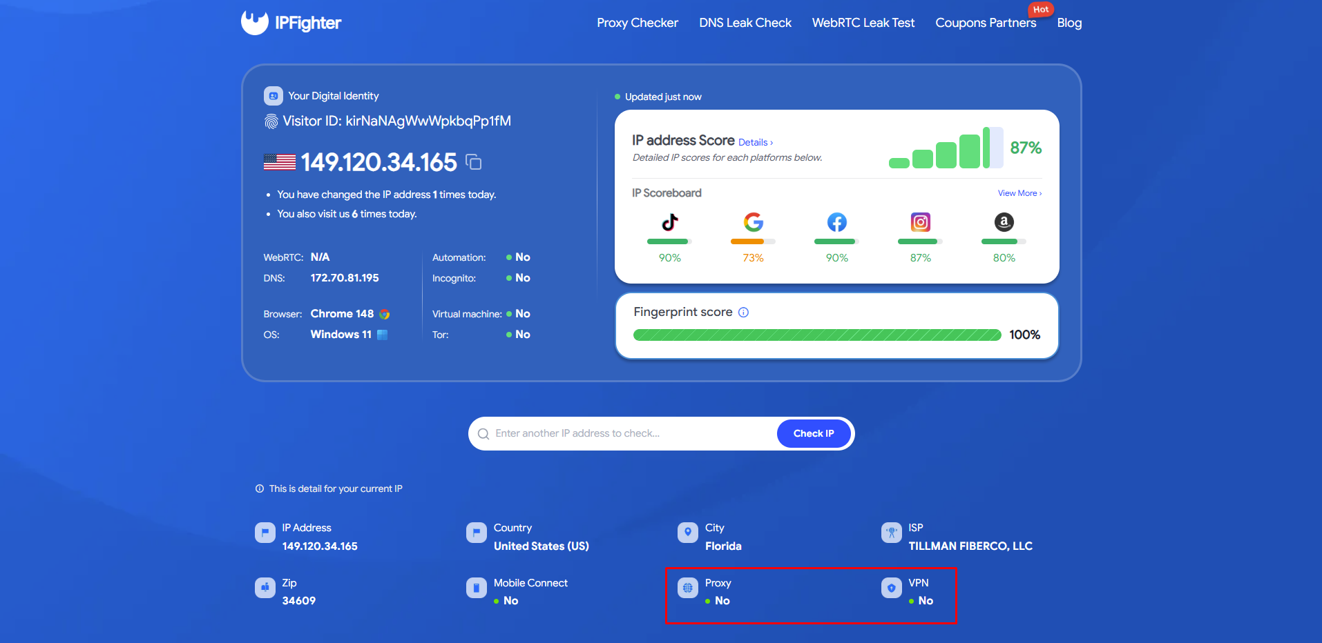 Using IPFighter to check the blacklist status of your current IP address