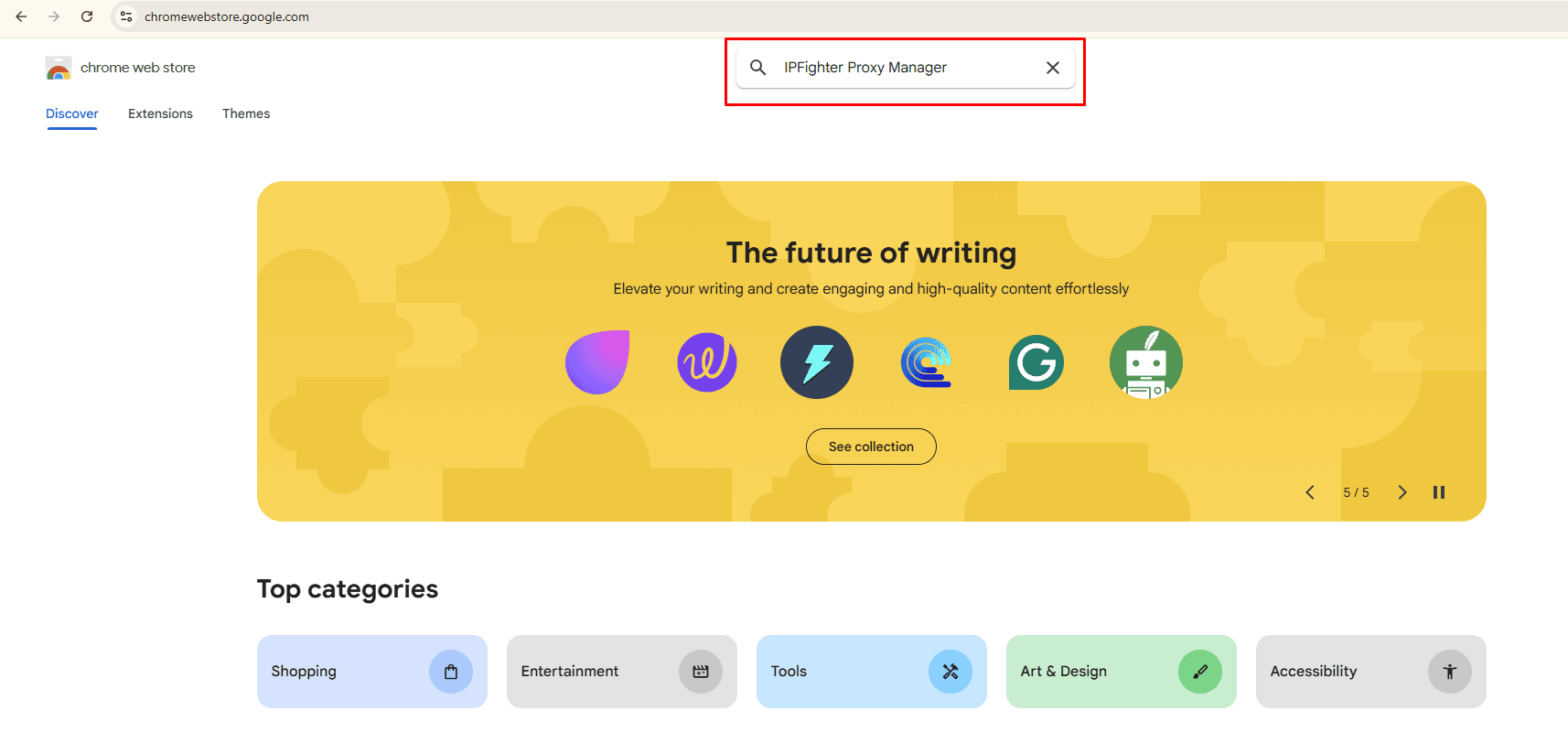 ipfighter proxy manager extension - open the chrome web store