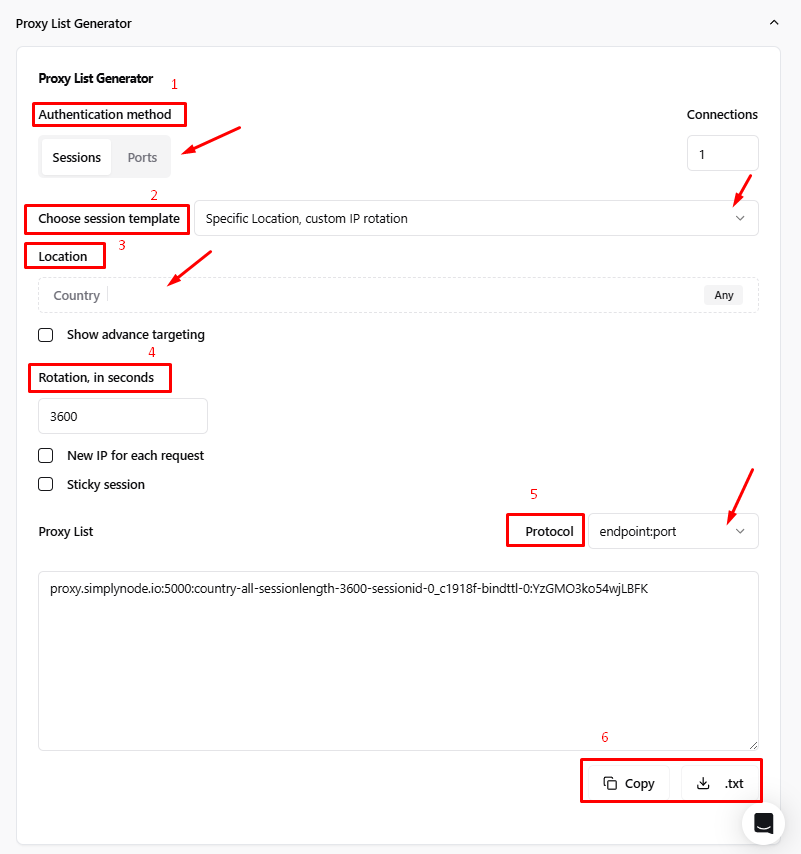 simplynode review - Configure settings in the proxy list generator