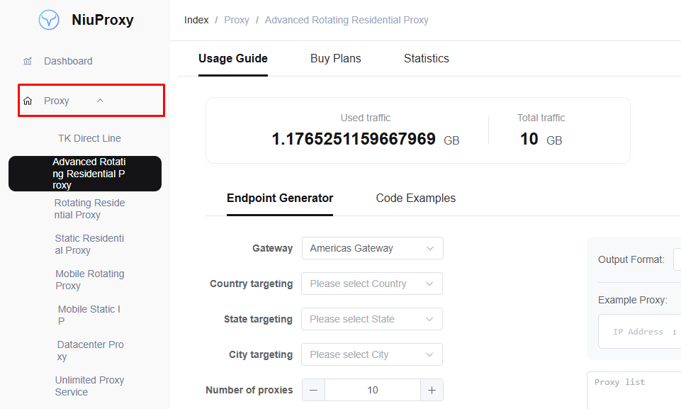 NiuProxy review - Open the proxy dashboard