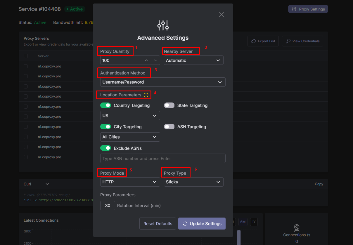 coproxy review - configure the settings for the Rotating proxies