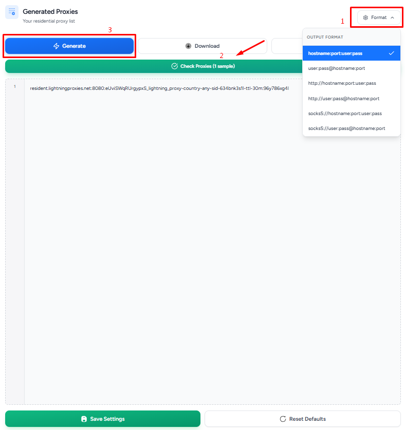 LightningProxies review - Select the format and proceed to get your proxy