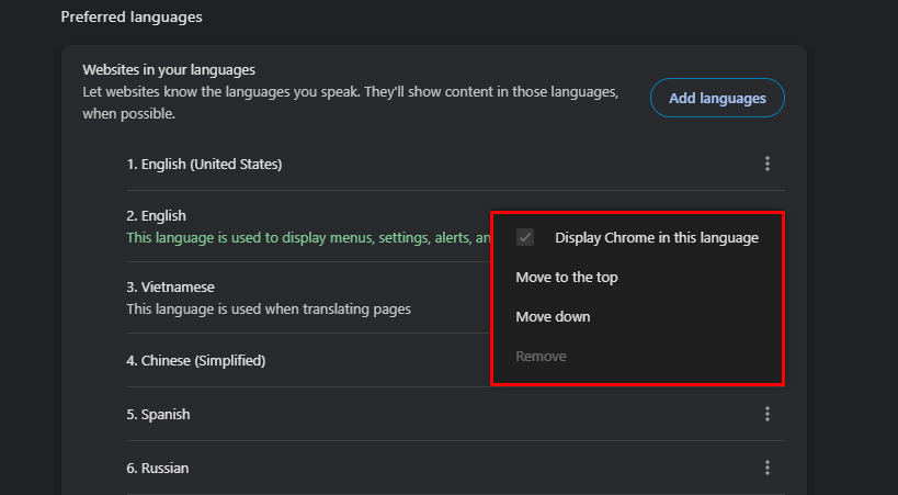 change the display language on Google Chrome browser