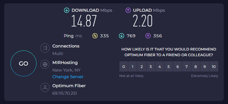 simplynode review - Check proxy on Speedtest