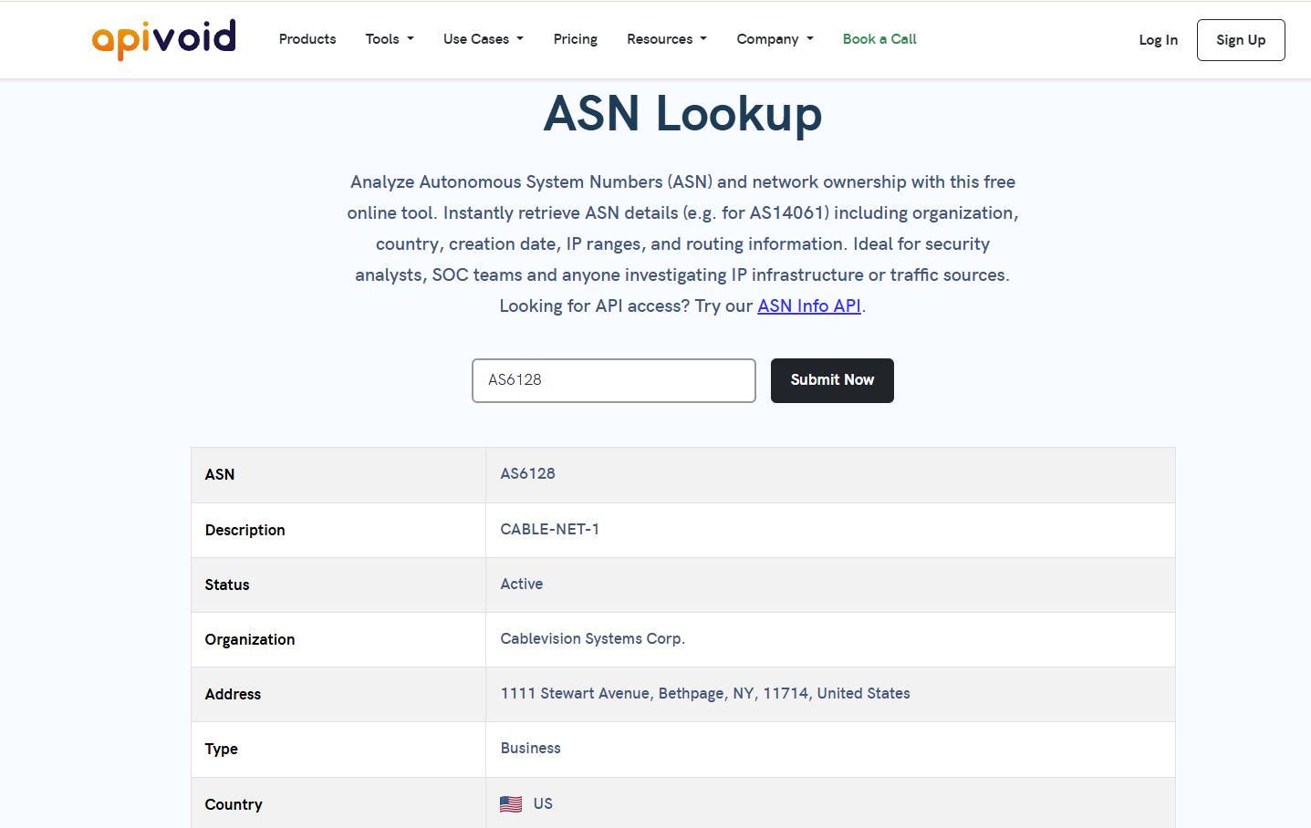 asn lookup - ASN lookup using a APIVoid