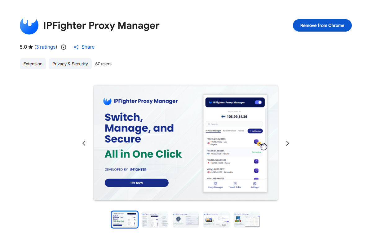 NiuProxy review - IPFighter Proxy Manager extension on Chrome