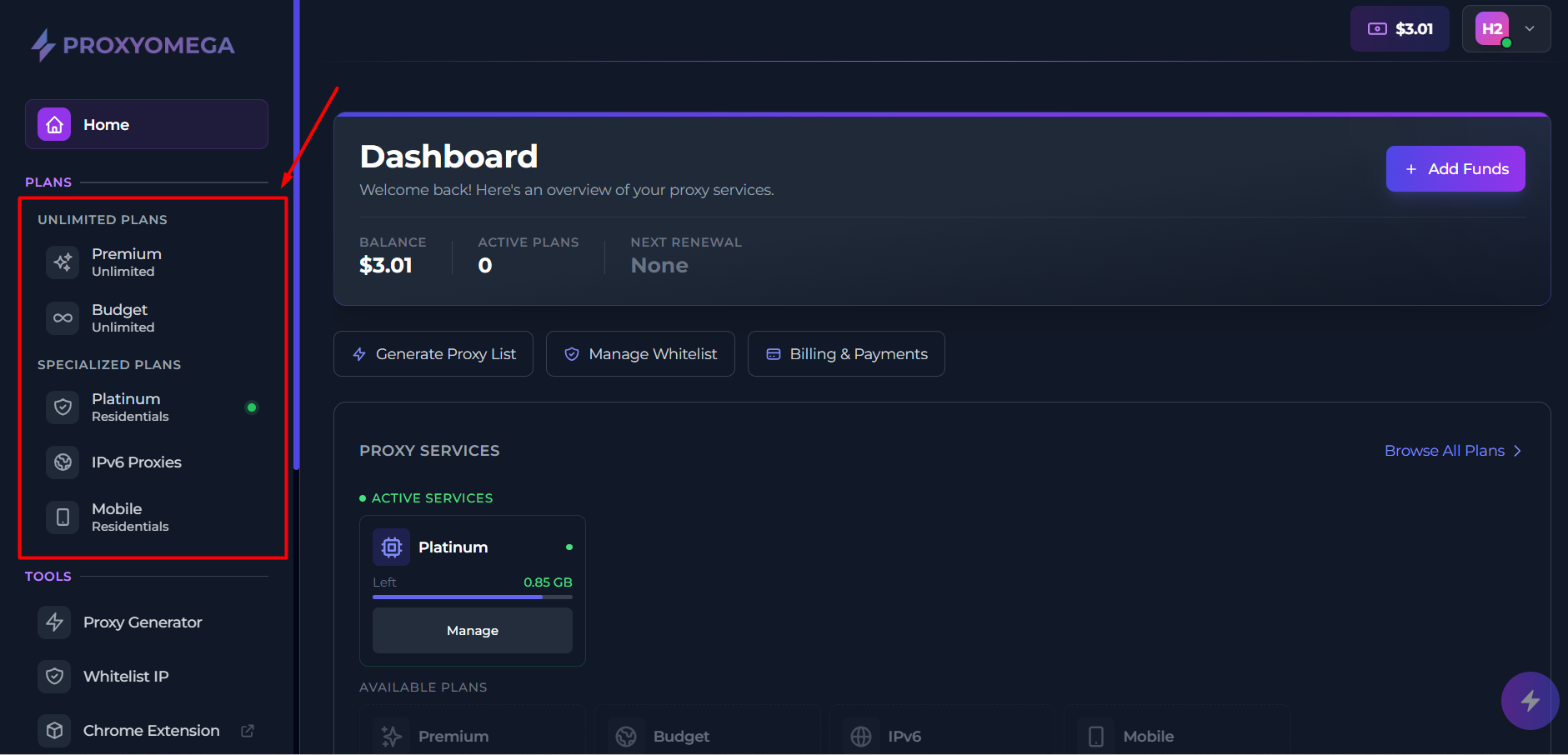 proxyomega review - select and purchase a proxy package