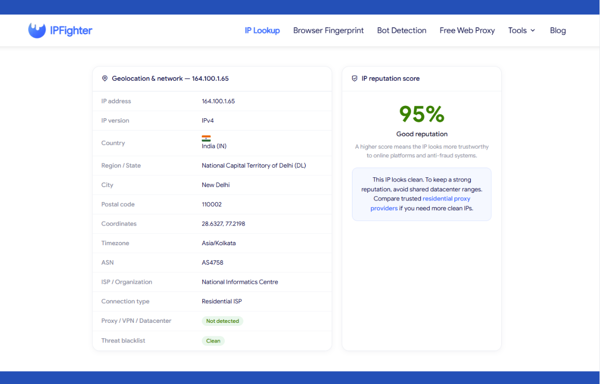 India proxy - Check proxy on IPFighter