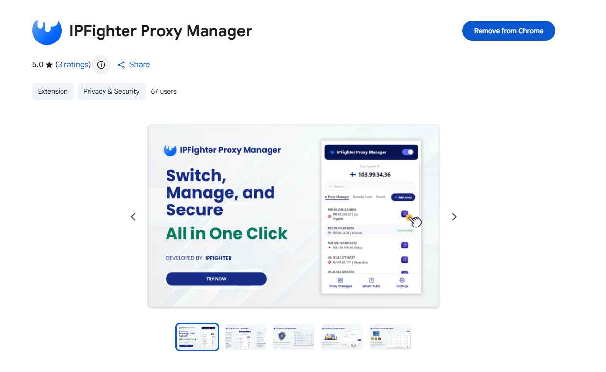 iproyal review - IPFighter Proxy Manager extension on Chrome