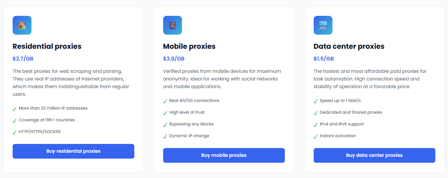 proxycove review - proxy types