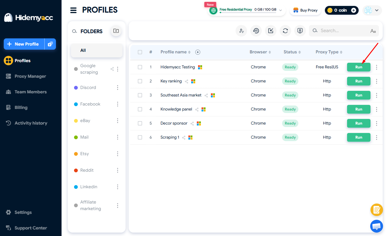 Hidemyacc review - running a profile