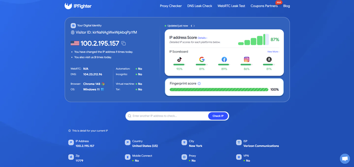 mobile proxy - check ip on ipfighter