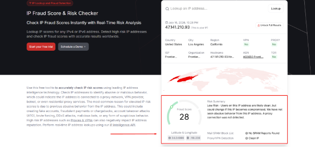ip fraud score - Check IP fraud score on IPQS