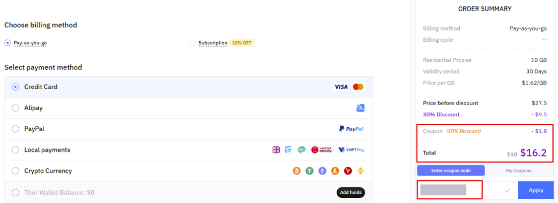 thordata review - purchase a proxy plan
