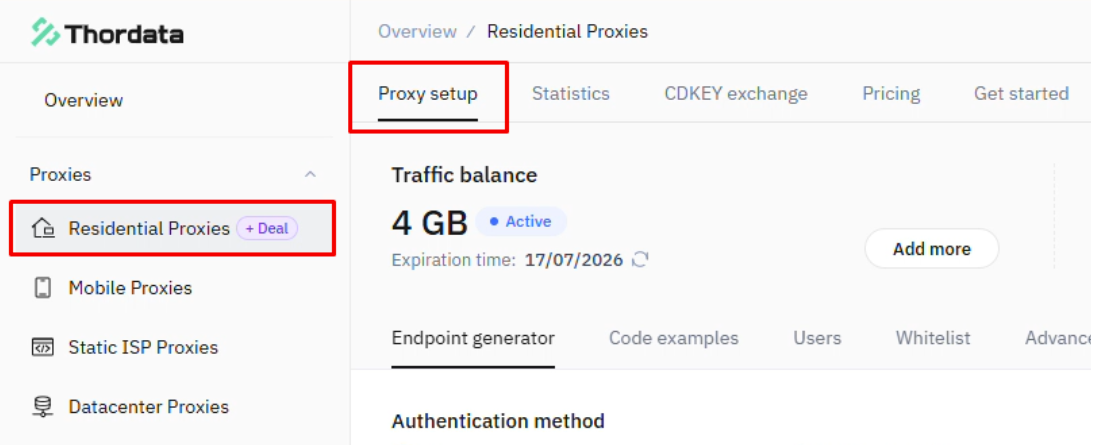 thordata review - open the proxy setup page