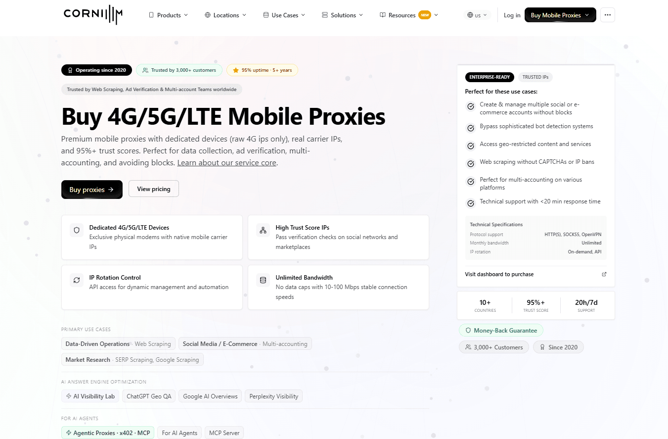 best mobile proxy providers in 2026 - Coronium homepage
