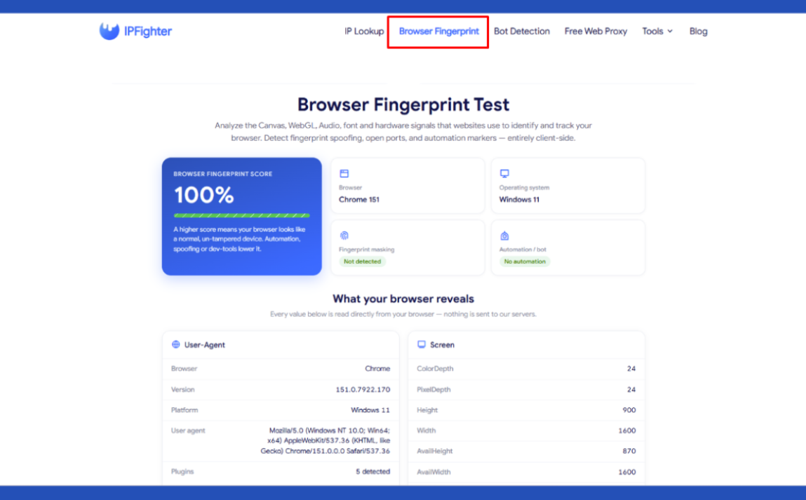 anonymous browsing - check browser fingerprint