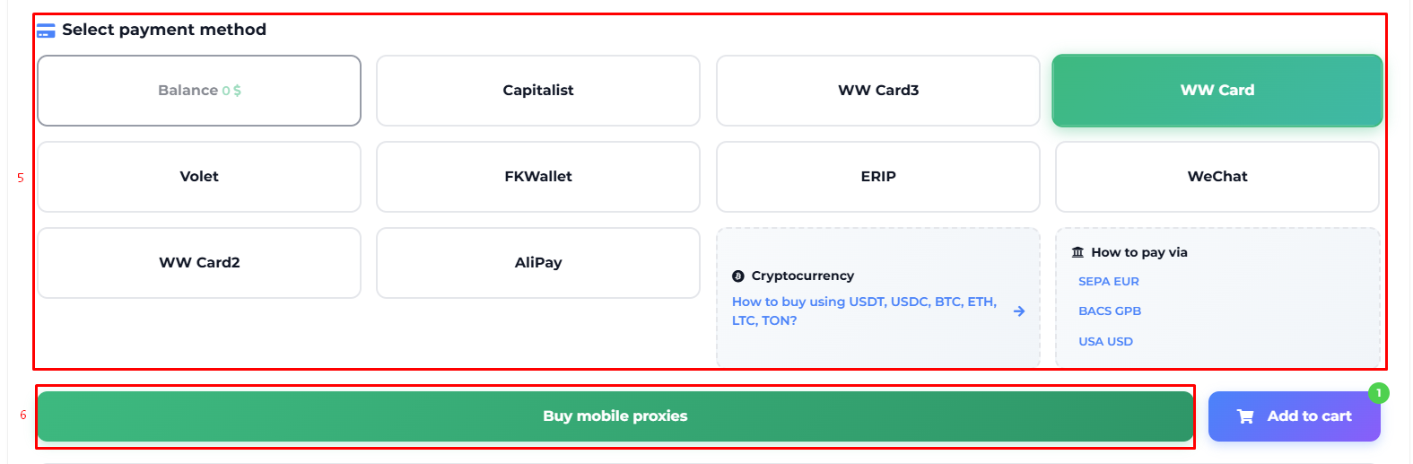 mobileproxyspace review - choose a payment methods & buy