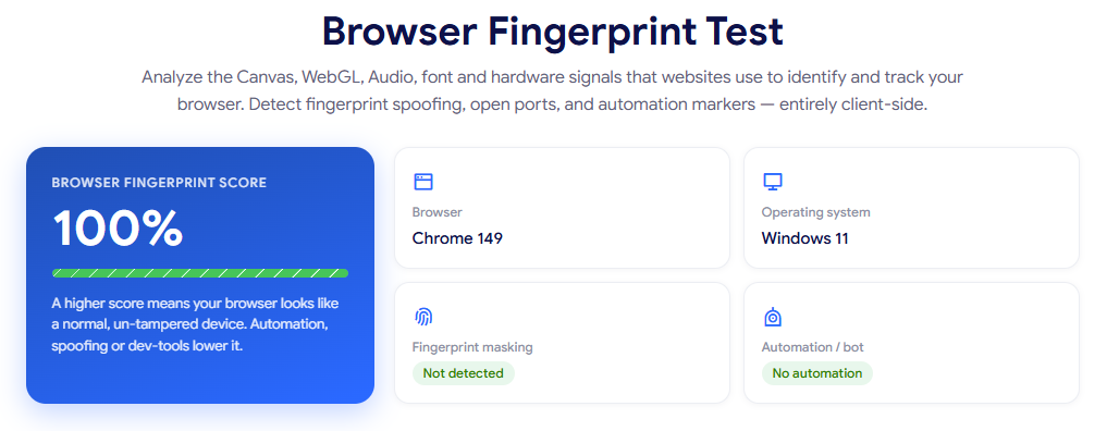 how to check browser fingerprint - browser fingerprint score result