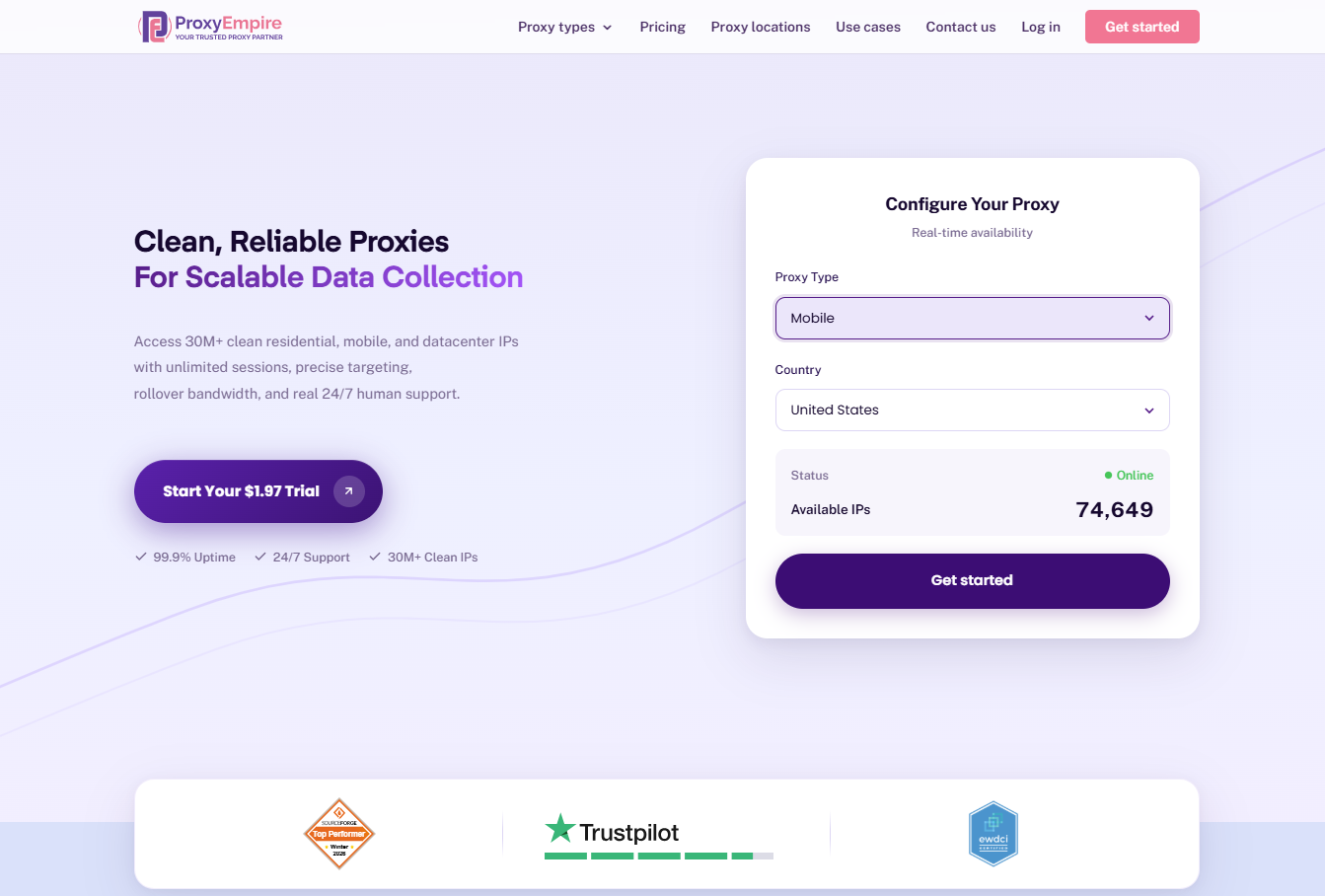 best mobile proxy providers in 2026 - ProxyEmpire homepage