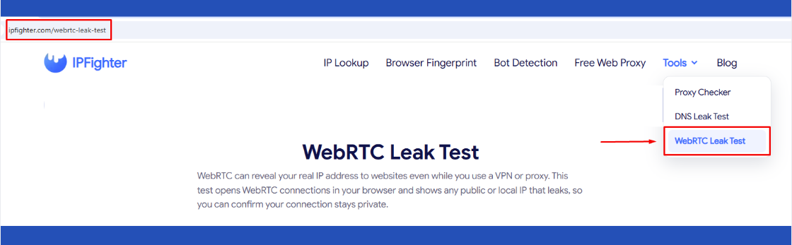 how to know if you have a webrtc leak - visit the webrtc leak test