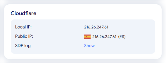how to know if you have a webrtc leak - example of results from a cloudflare server