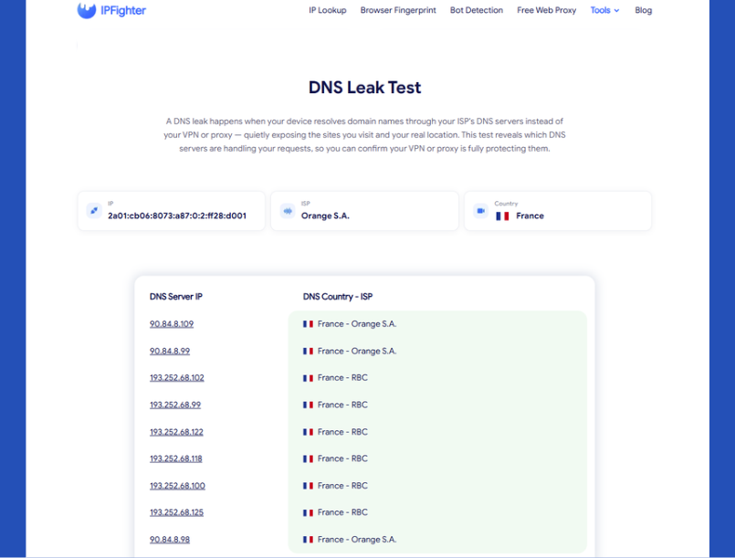 how to know if you have a dns leak - results example 2