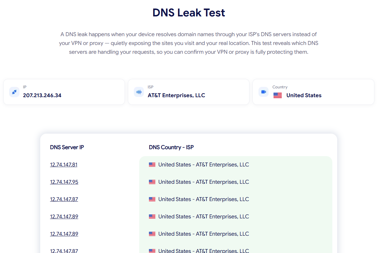 how to know if you have a dns leak - review the dns server table
