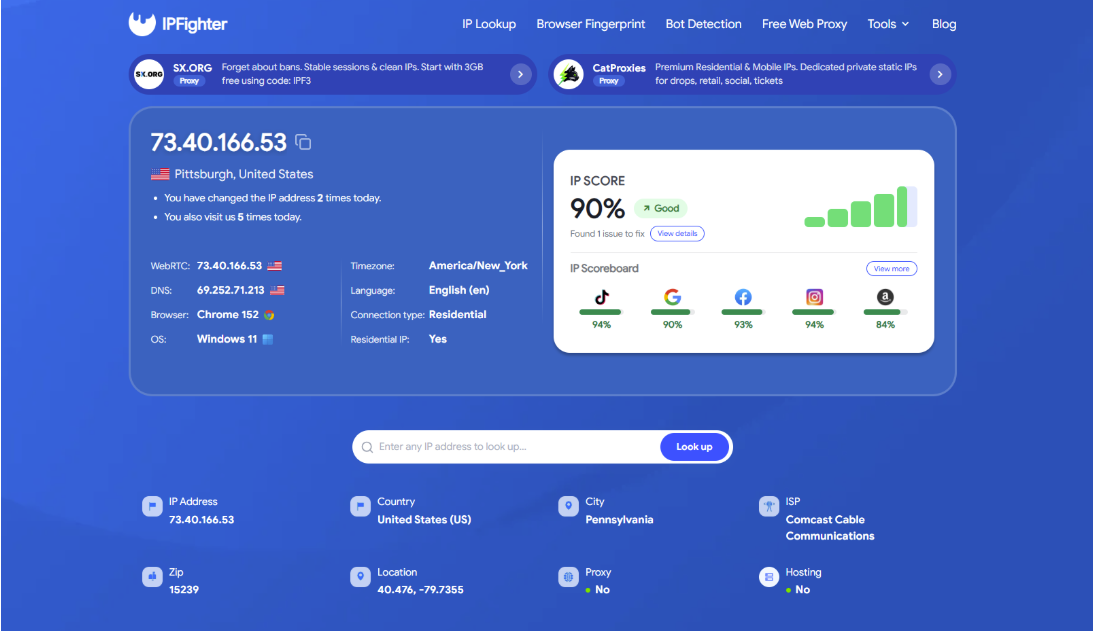 anonymous proxies review - us rotating residential IP results
