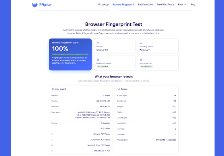 browser fingerprint testing tools - ipfighter