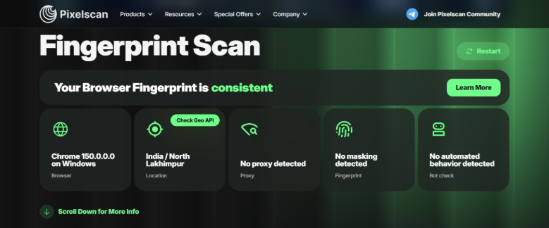 browser fingerprint testing tools - pixelscan