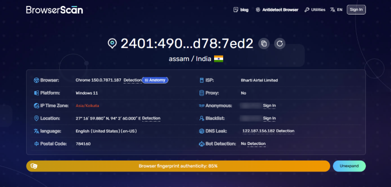 browser fingerprint testing tools - browserscan