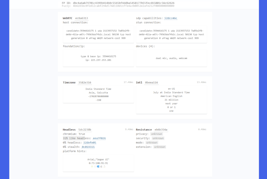 browser fingerprint testing tools - creepjs