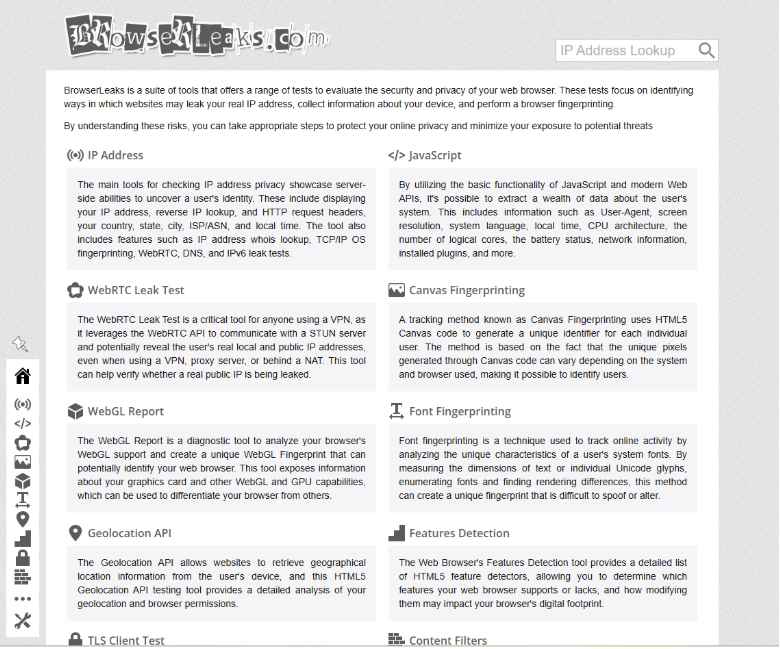 browser fingerprint testing tools - browserleaks