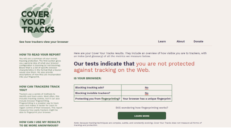 browser fingerprint testing tools - coveryourtracks