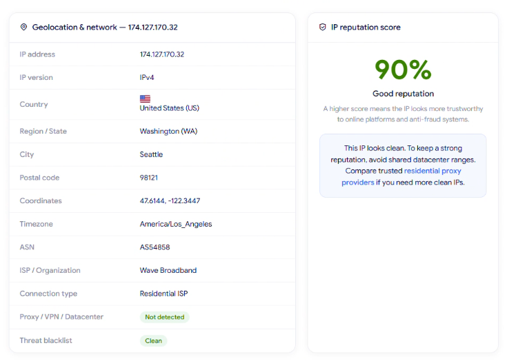 proxy001 review - ip lookup results on ipfighter