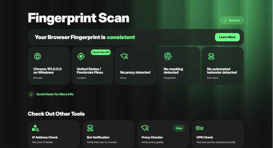 pixelscan - check browser fingerprint