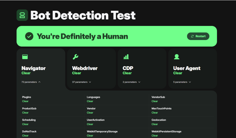 pixelscan - check bot detection