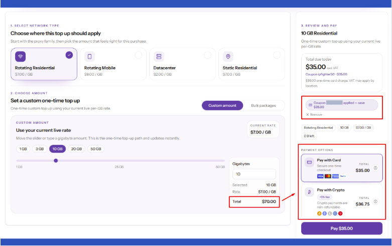 proxyempire review - purchase a proxy plan