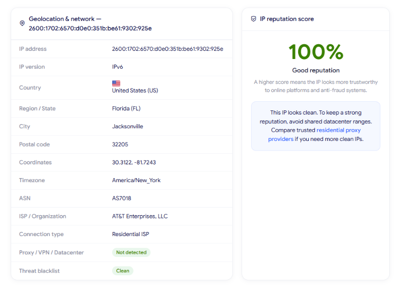 rapidproxy review - ip lookup results