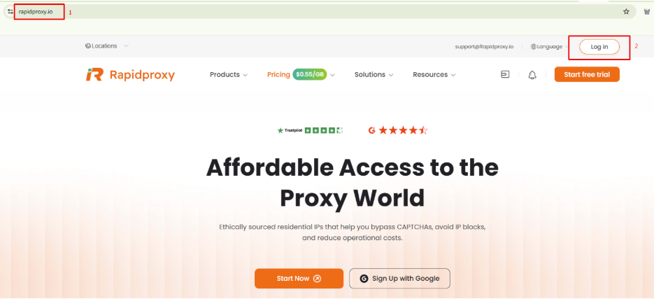 rapidproxy review - create or log in