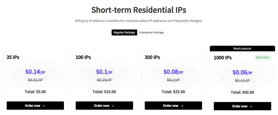 novproxy review - prices for short-term residential IPs