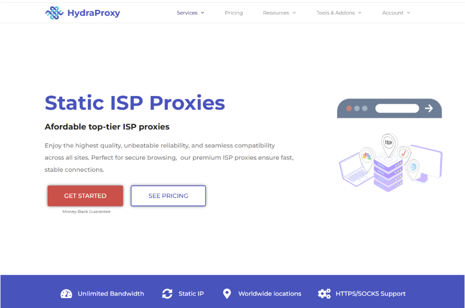 best isp proxy providers - hydraproxy homepage