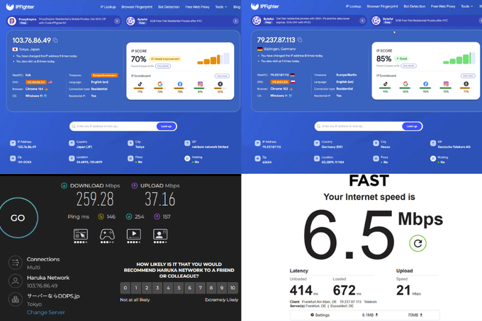 proxycove review - test results for 2 datacenter IPs