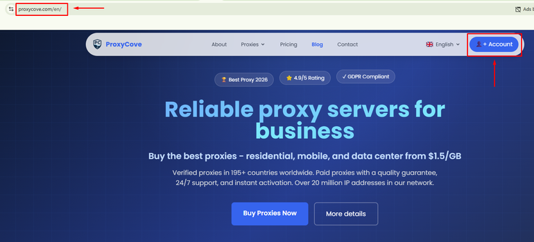 proxycove review - create or log in
