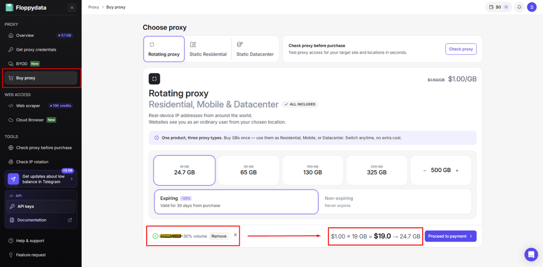 floppydata review - purchase a proxy plan